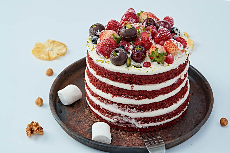 奶油抹茶鲜水果蔓越莓馅料多层蛋糕