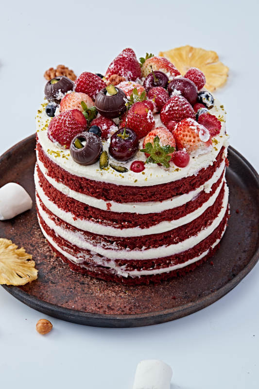 奶油抹茶鲜水果蔓越莓馅料多层蛋糕