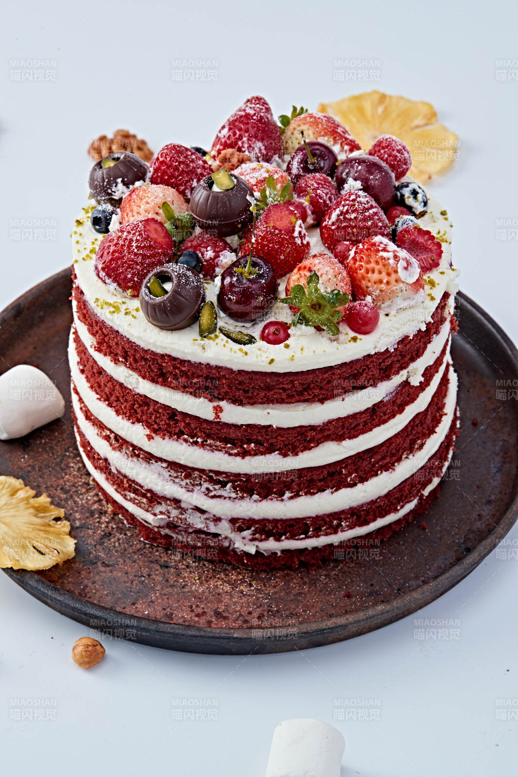 奶油抹茶鲜水果蔓越莓馅料多层蛋糕