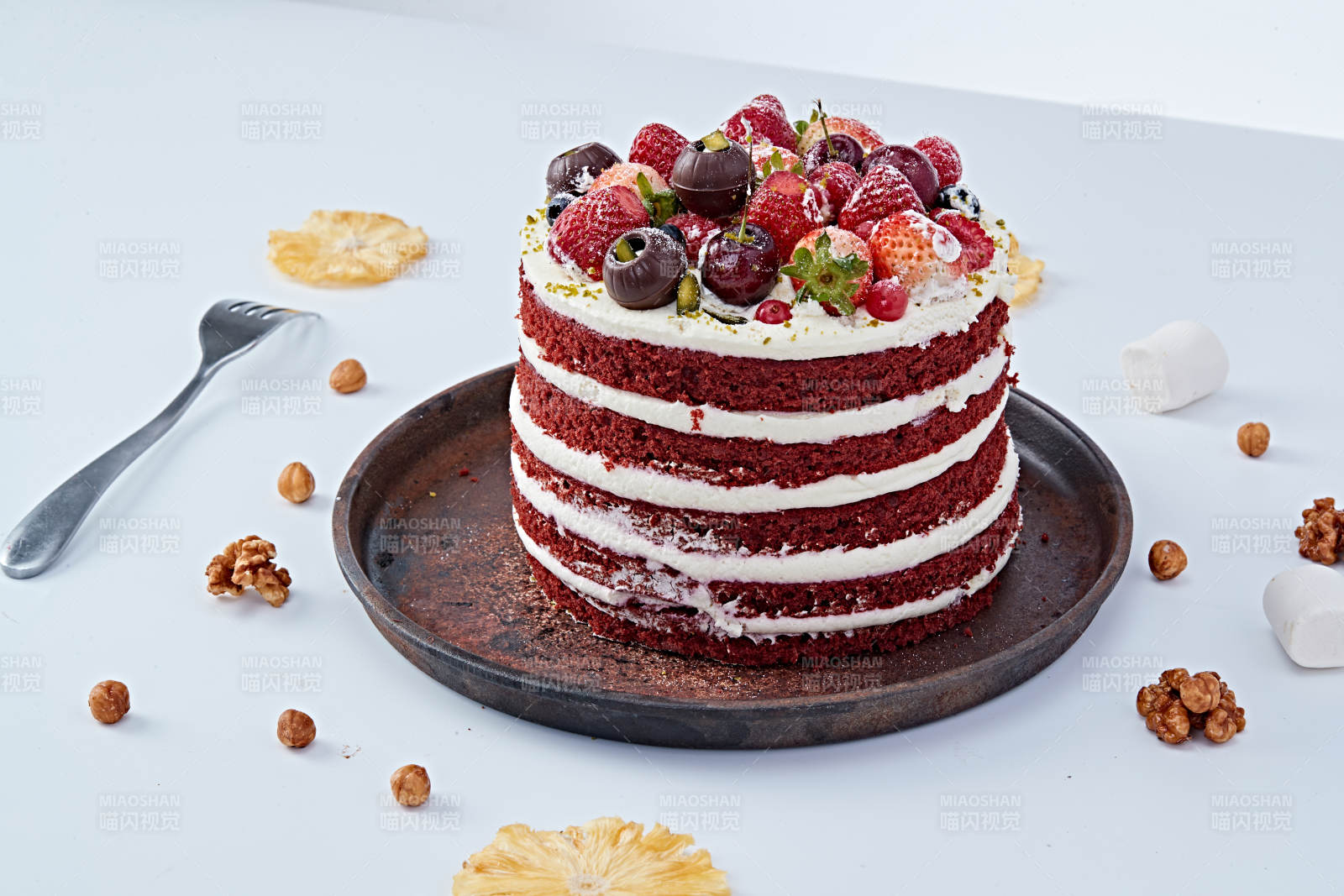 奶油抹茶鮮水果蔓越莓餡料多層蛋糕