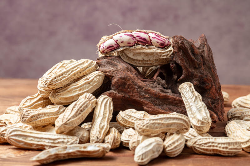 花生堆叠木块上