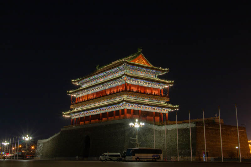 夜色中的北京前门楼