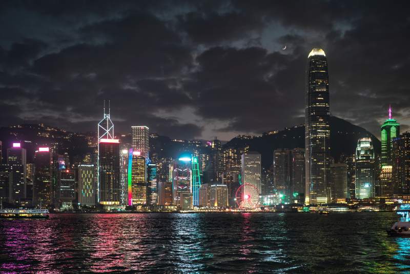 维多利亚港香港岛夜景璀璨夺目