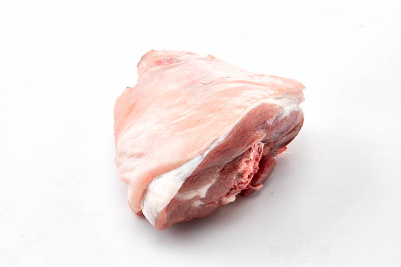 白色背景下的生鮮豬肘子