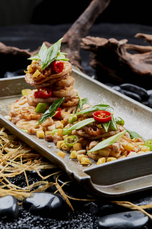 青蒜果粒米椒铁板香煎藕片