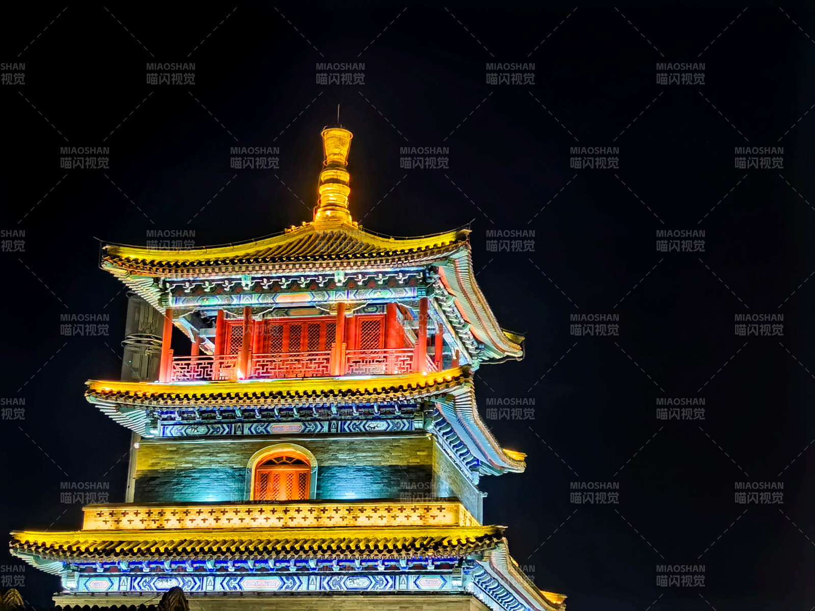 河北霸州胜芳古镇文昌阁—夜色中的古塔