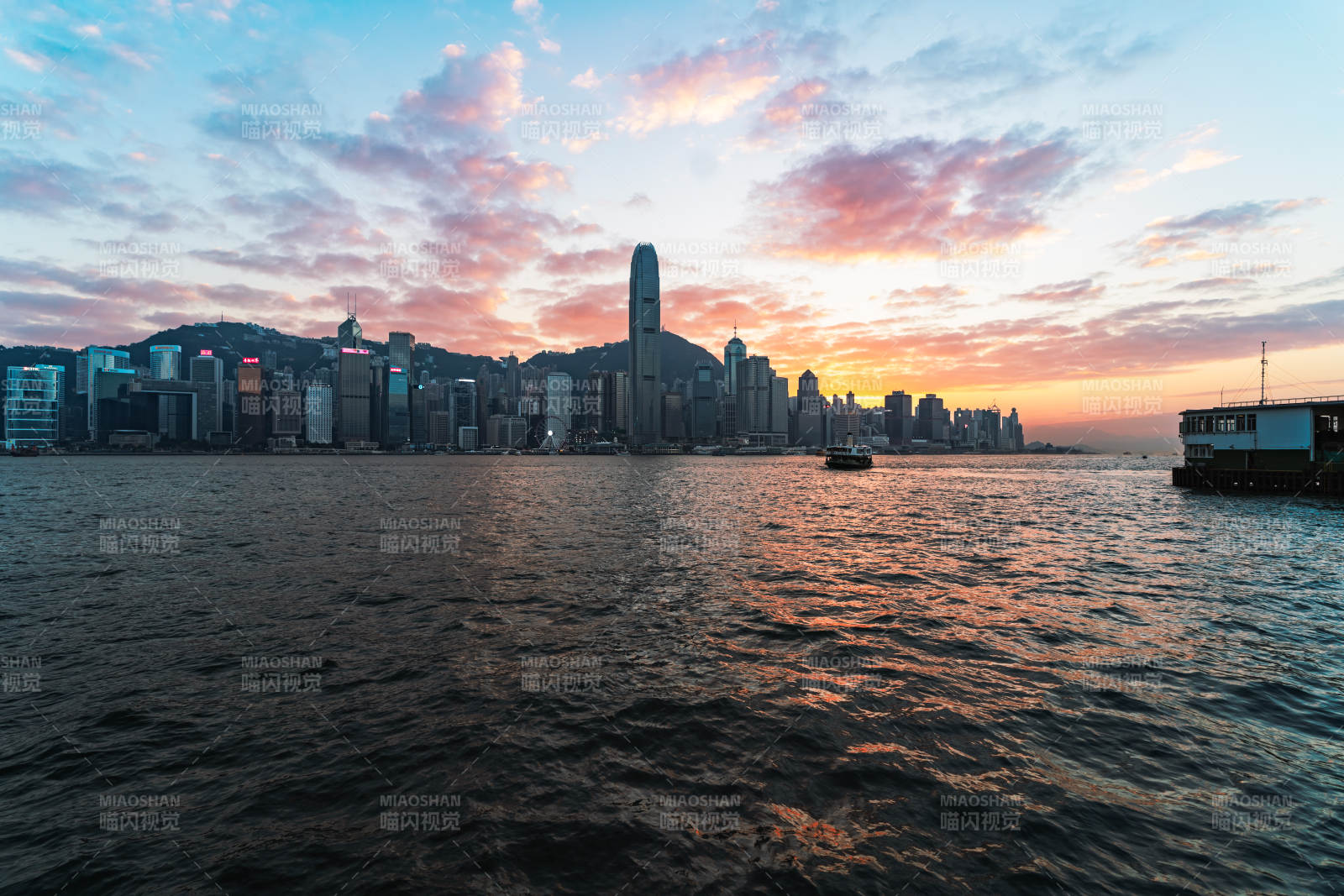 維多利亞港日落天際線