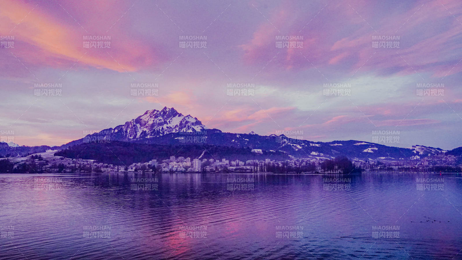 瑞士琉森湖畔日落