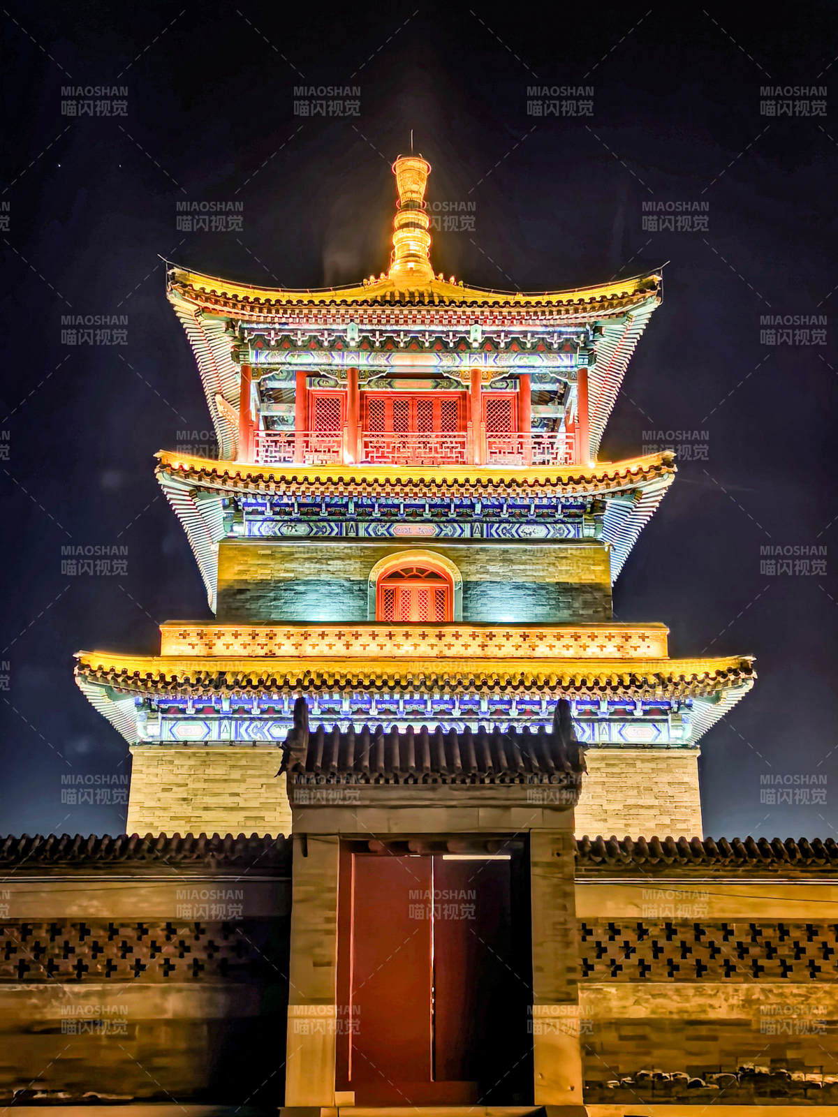 霸州胜芳古镇文昌阁—夜色中的古塔