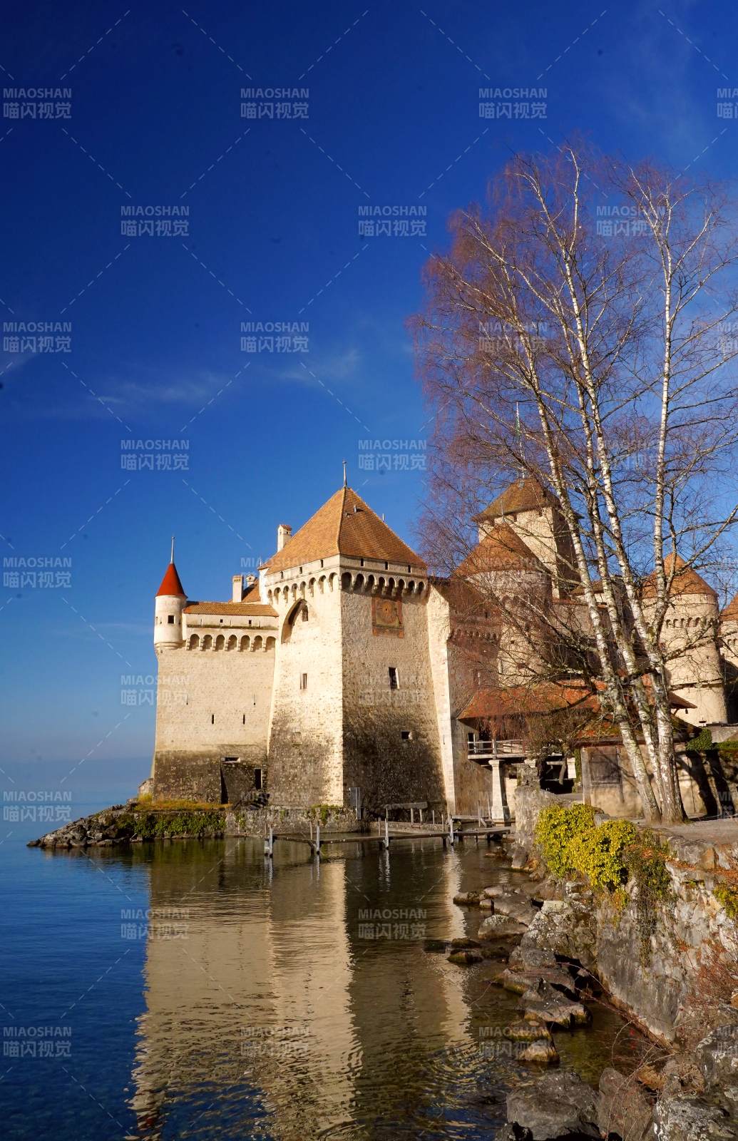 日内瓦湖畔西庸城堡倒影