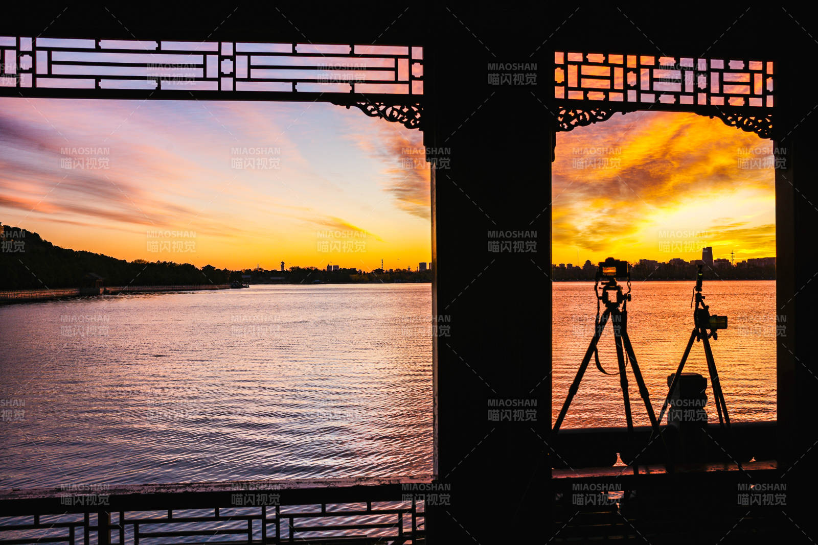 颐和园昆明湖夕阳剪影