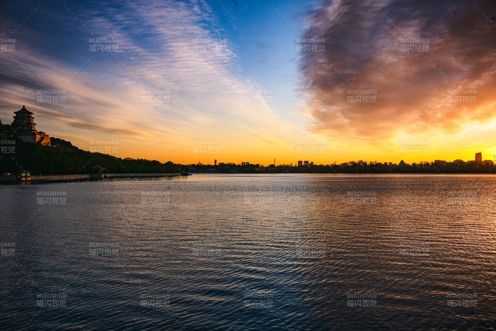颐和园昆明湖夕阳映古城