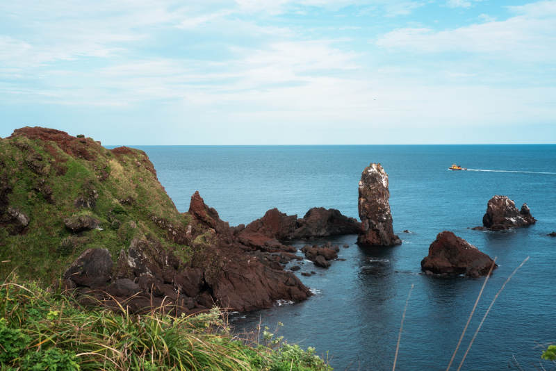 韩国济州岛涉地可支海滨奇石景观