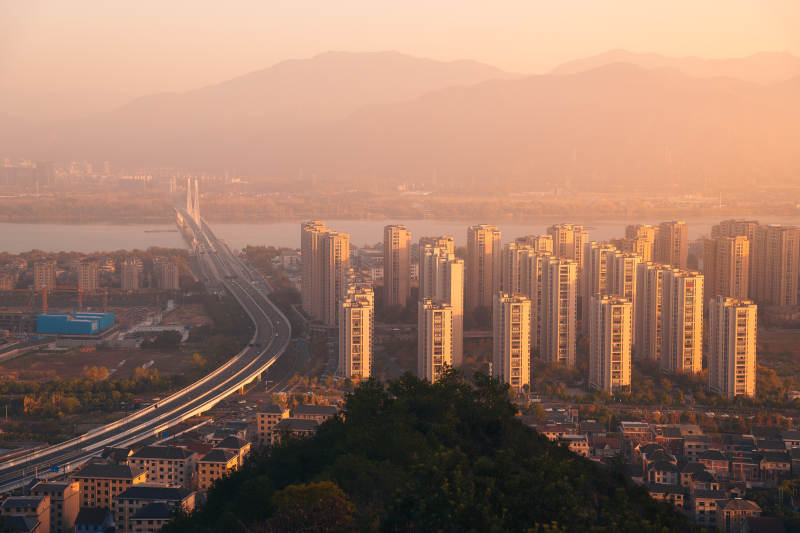 杭州富阳城市晨曦 高楼林立