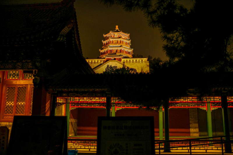 颐和园佛香阁—夜色中的古塔美景