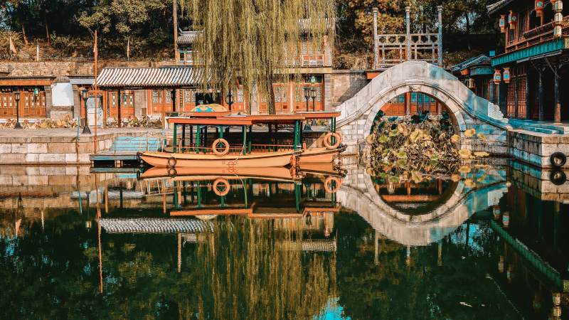 颐和园古桥倒影