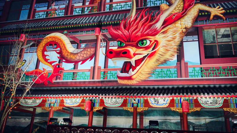 廊坊胜芳古镇王家大院龙舞飞扬 古建筑前