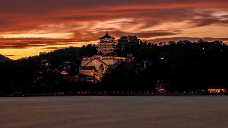 颐和园佛香阁绝美晚霞