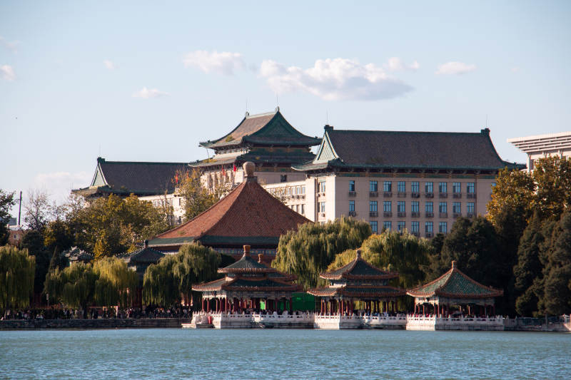 北京北海公园湖畔古建筑群