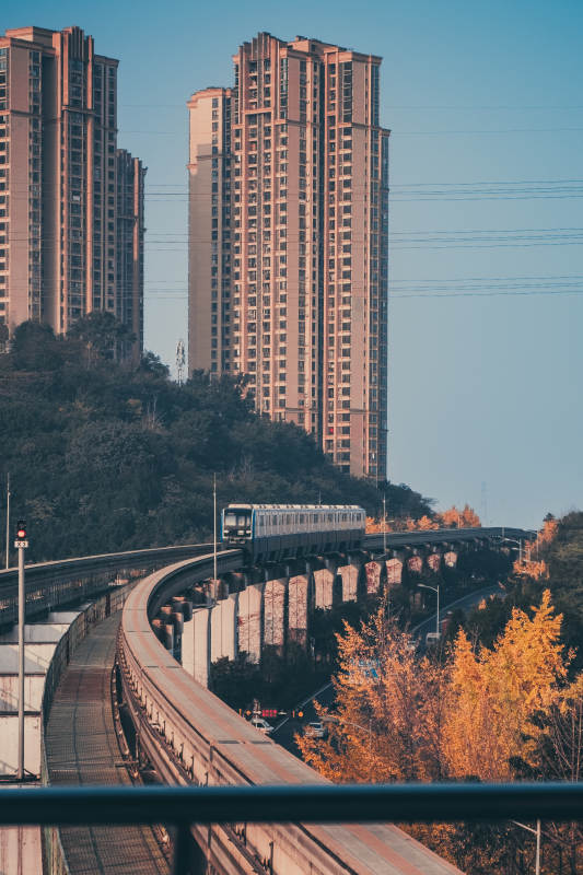 城市轻轨穿林过