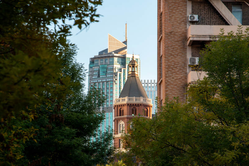 城市绿影中的塔楼