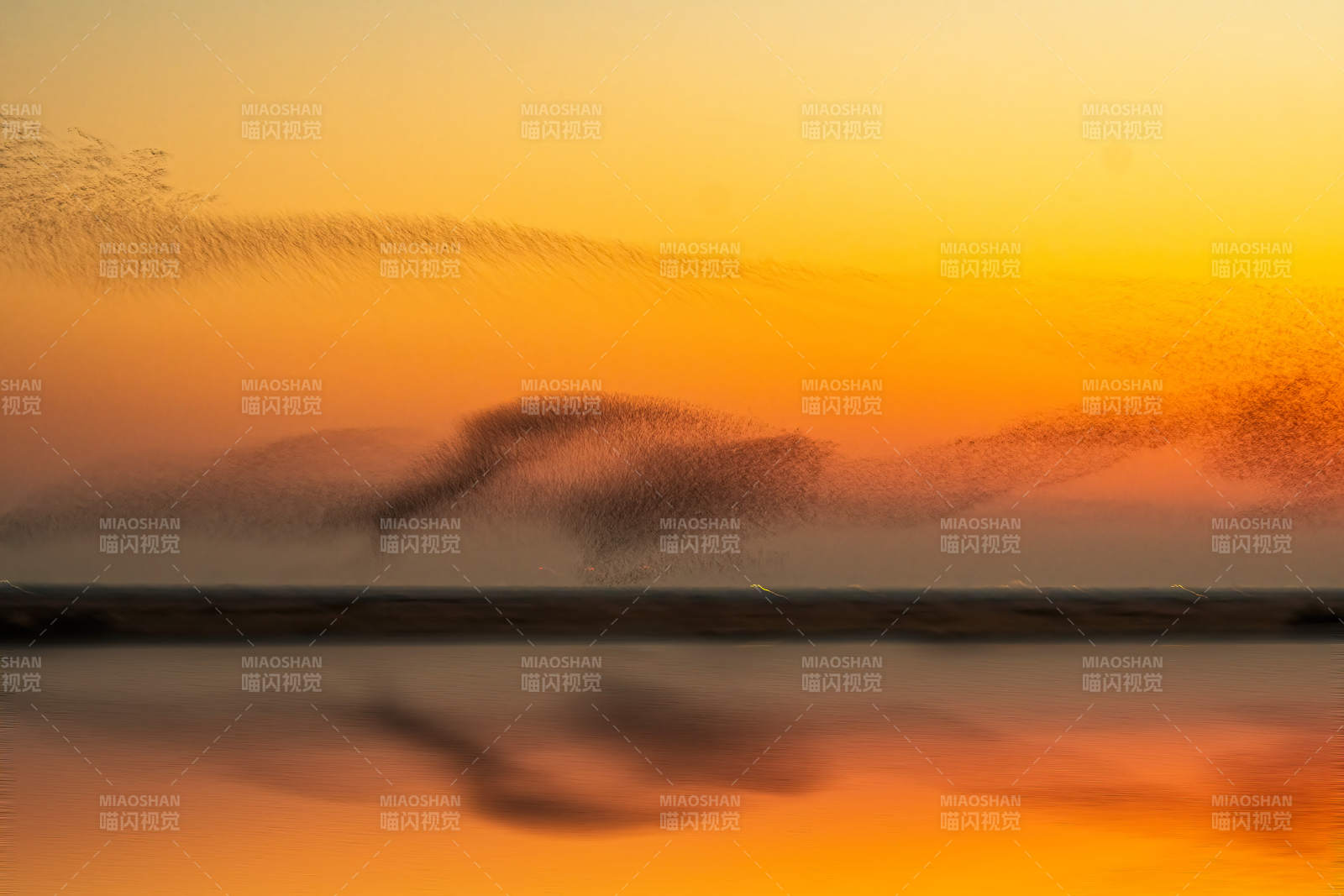 夕阳映水 云影如画