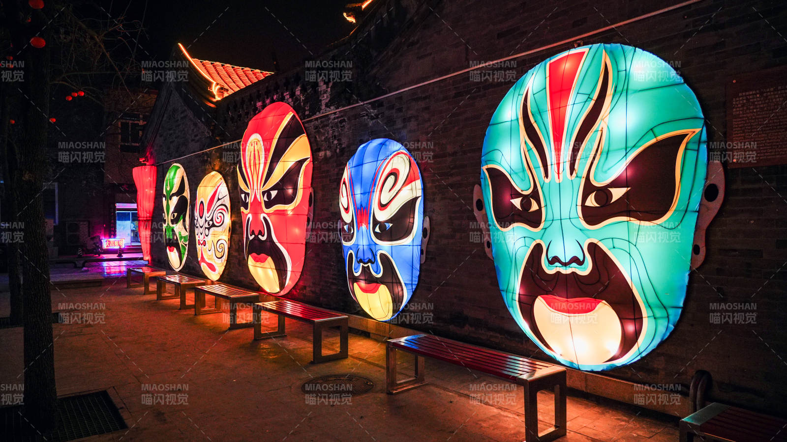 彩灯脸谱夜景