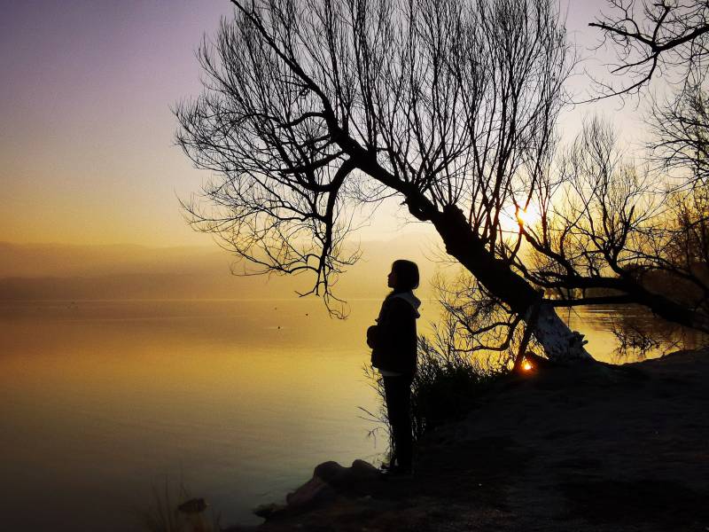 湖畔剪影黃昏時