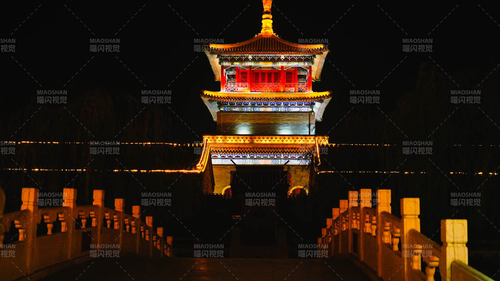 廊坊霸州勝芳古鎮夜色中的古塔橋