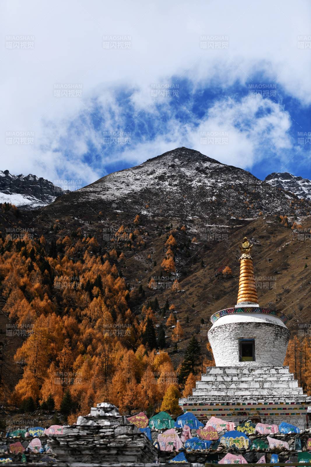 雪山秋林佛塔
