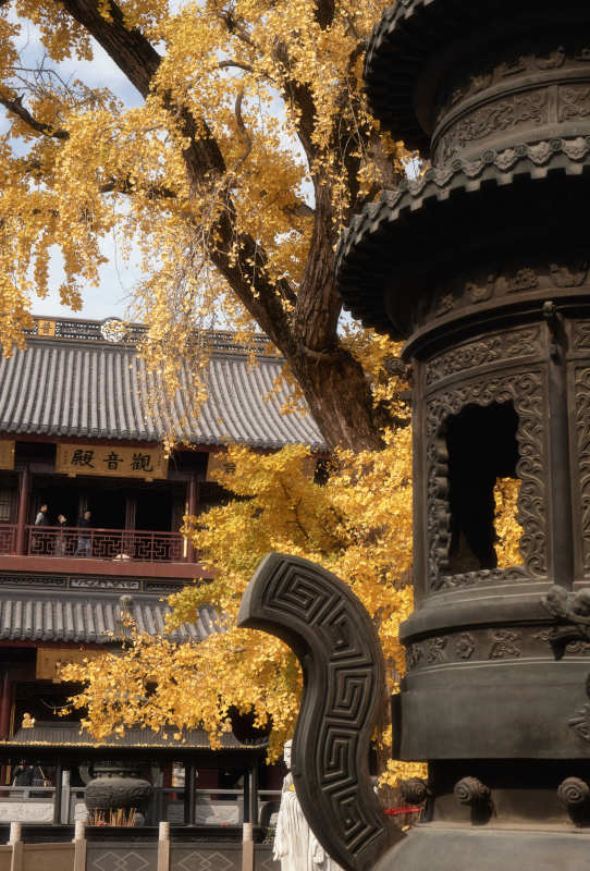 秋色中的古寺鐘樓