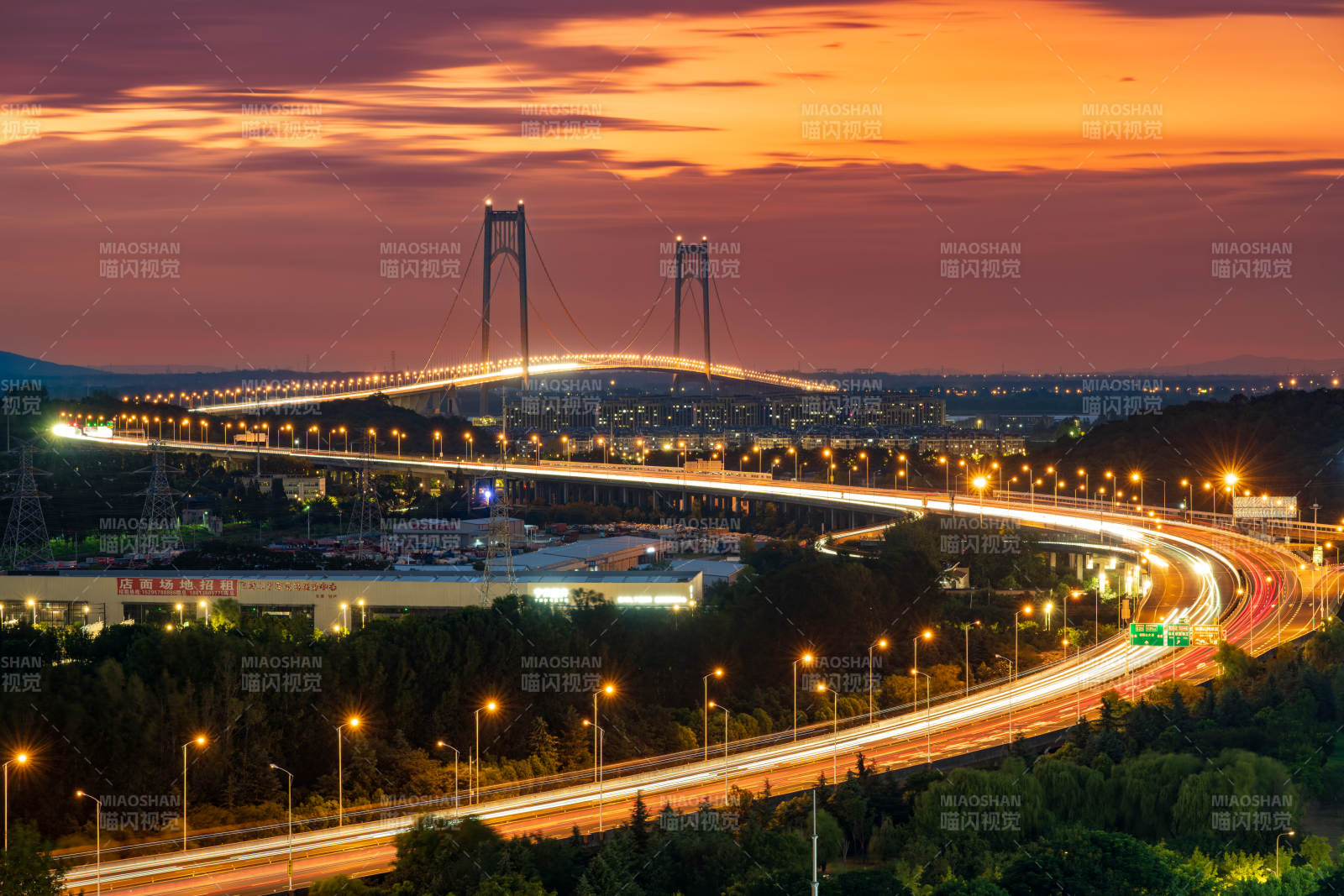 南京大桥夜景璀璨-摄影图