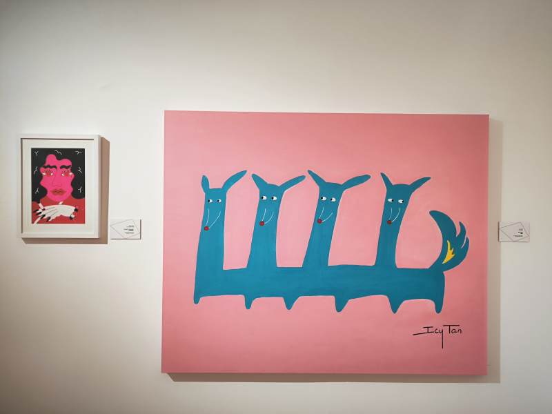 藍色馬群粉紅背景