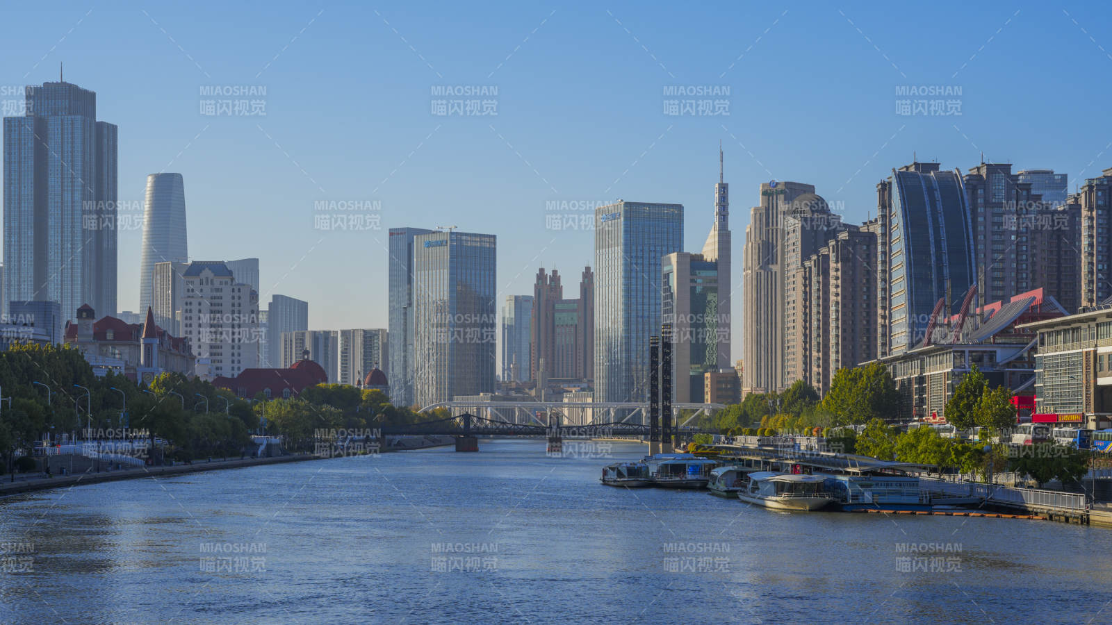 天津海河清晨河畔风光-摄影图