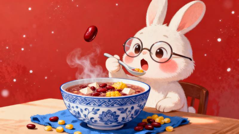 兔兔吃热粥-图片