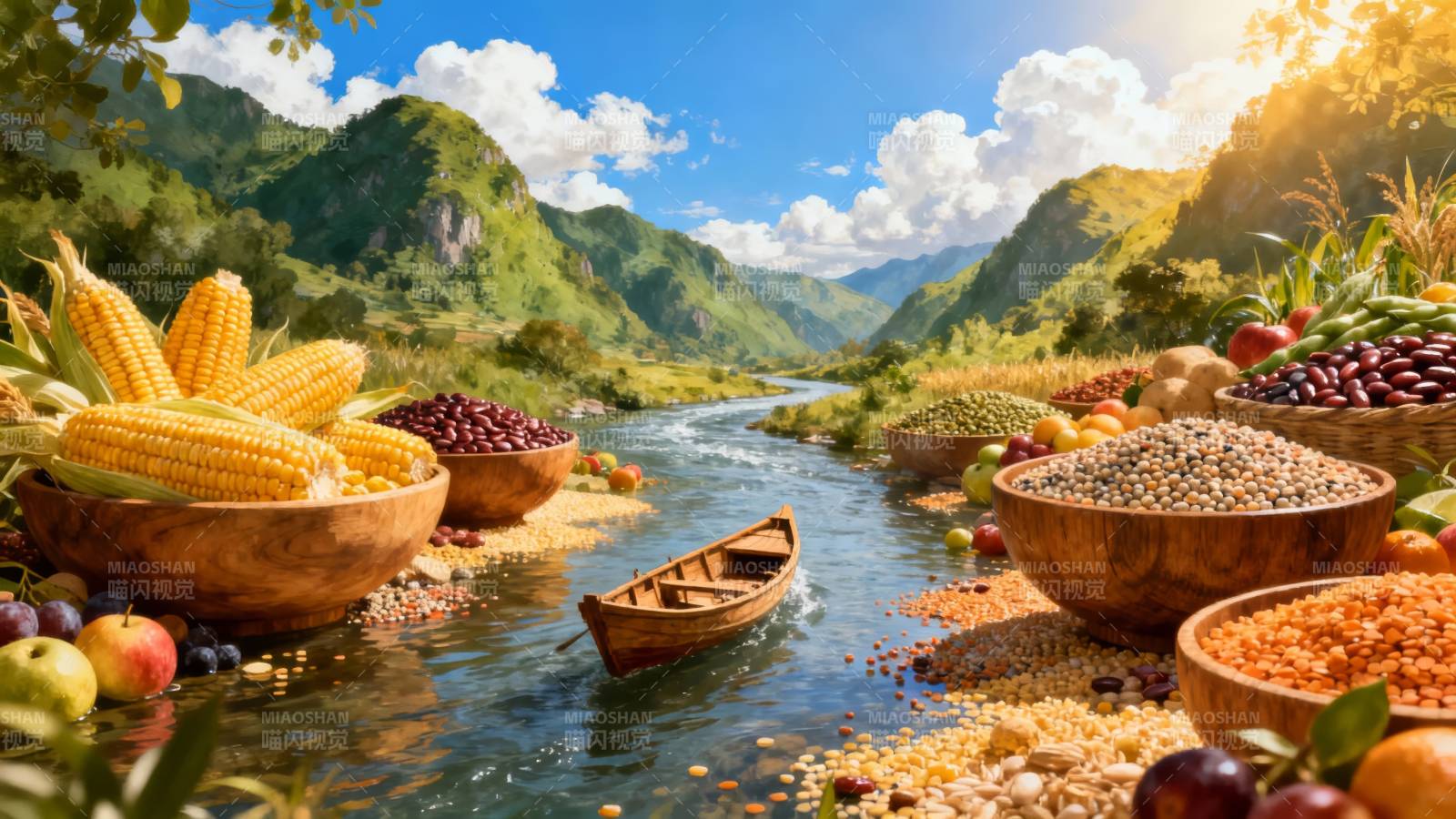 丰收山水画-图片