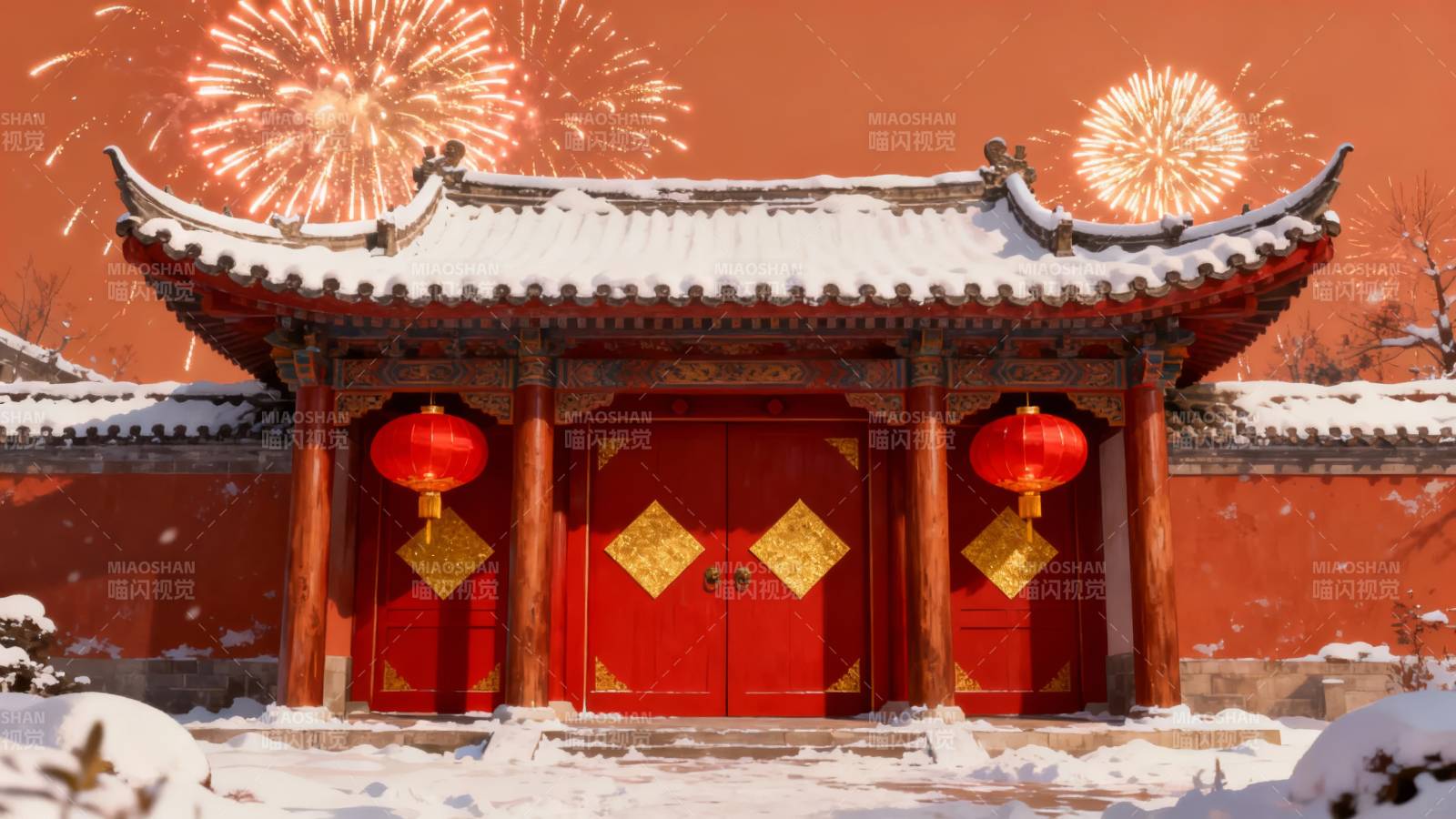 雪中古庙迎新春-图片