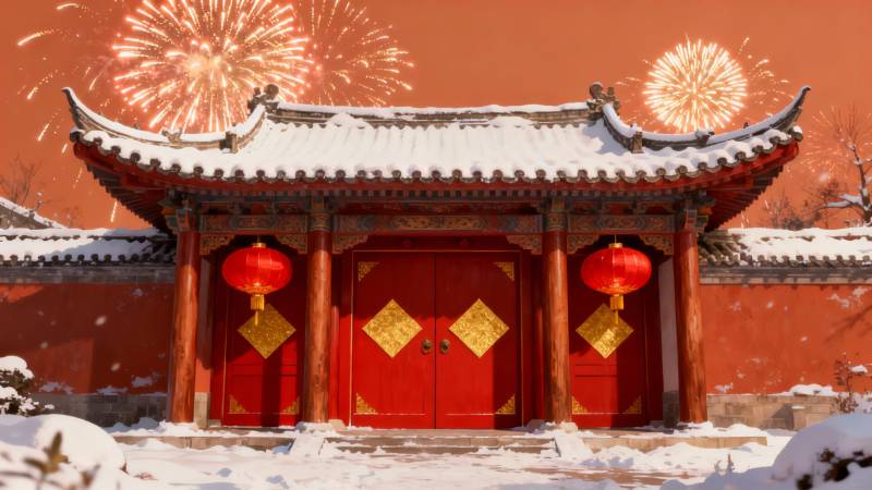 雪中古庙迎新春-图片