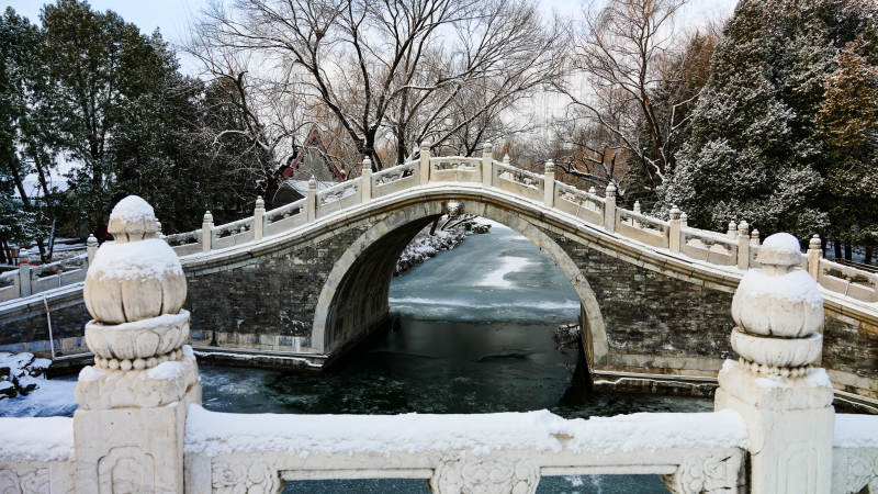 颐和园雪中石桥静谧景-摄影图