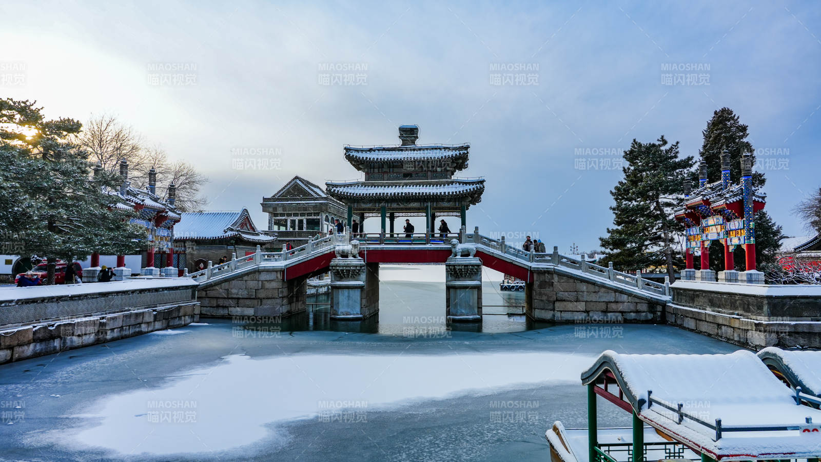 颐和园雪中古桥美景-摄影图