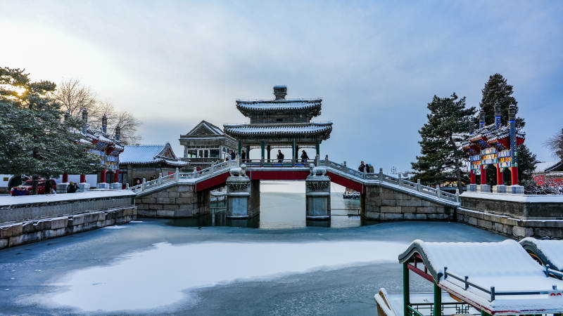 颐和园雪中古桥美景-摄影图