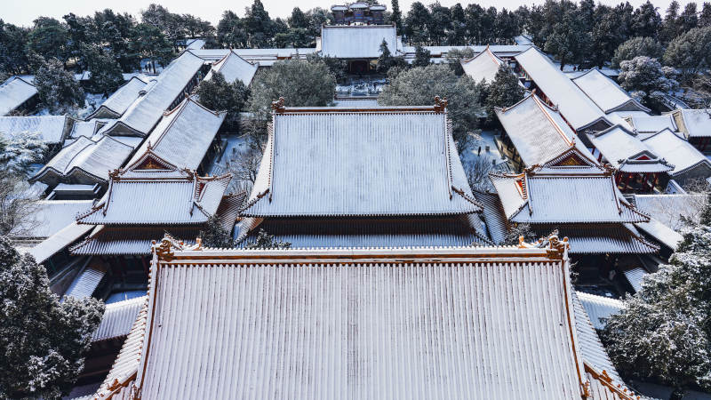 颐和园佛香阁飞檐雪景映林间-摄影图