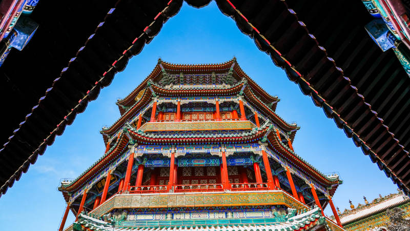 颐和园佛香阁古塔飞檐映蓝天-摄影图