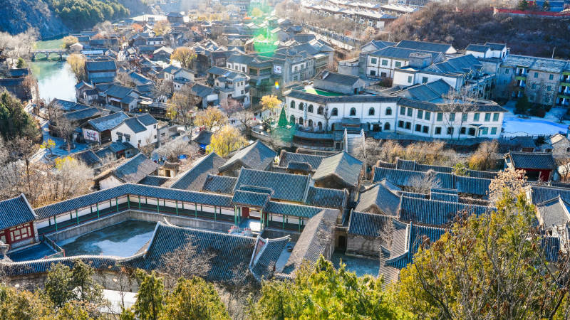 北京古北水镇古村落俯瞰图-摄影图