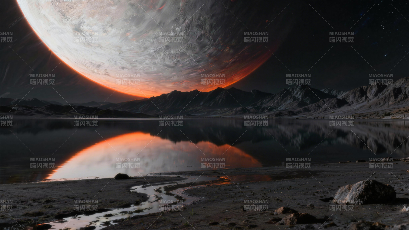 异星湖畔夜景背景图-图片