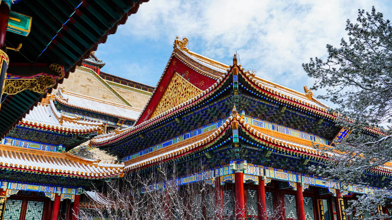 古建筑群雪景-摄影图