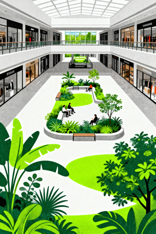 绿意盎然的商场中庭-图片