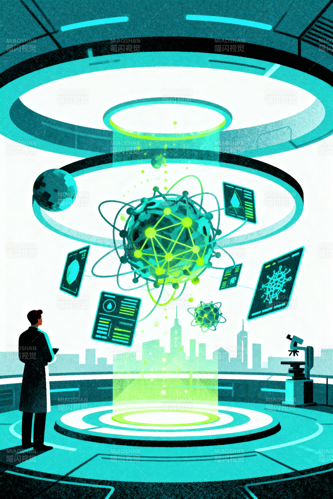 未來生物科技實驗室概念插畫-圖片