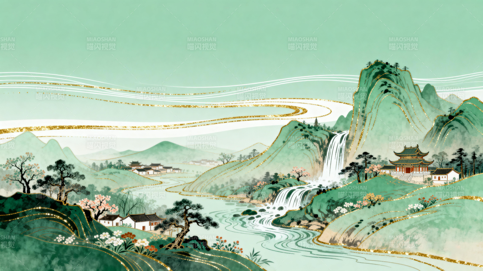 国风山水画卷背景图-图片