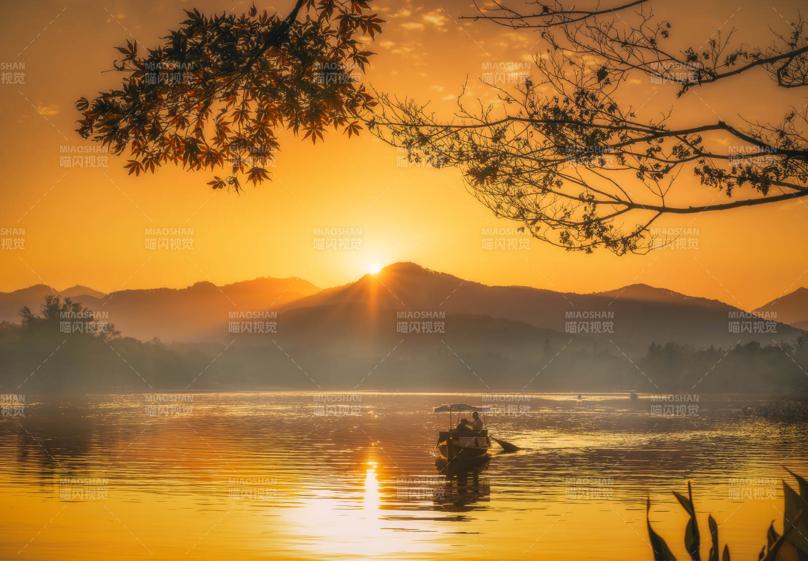 杭州西湖茅家埠：湖上晨曦美景-摄影图